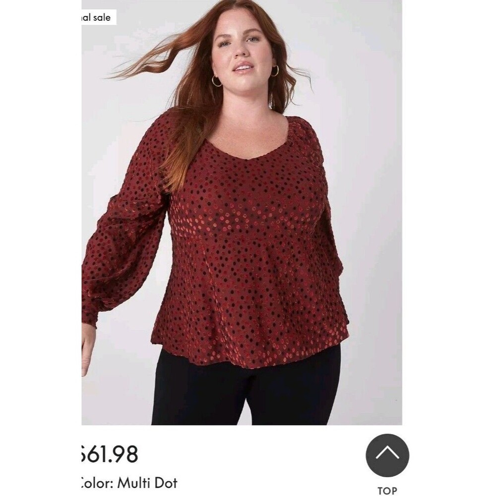 Babydoll Velvet Top Last Letter Burnout Blouson Sleeves Sz 14 Lane Bryant